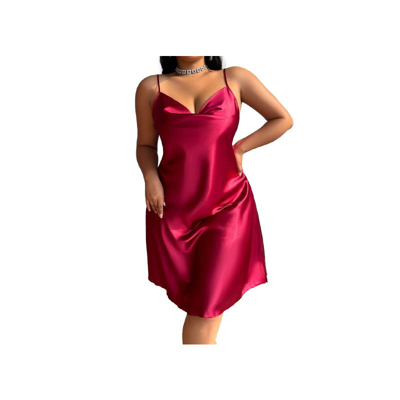 Plus Size Satin-Feel Slip Nightdress for Women