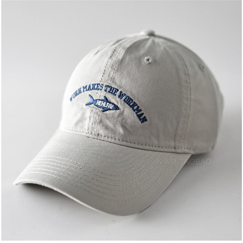 Soft Top Fish Letter Embroidered Baseball Cap Unisex Style