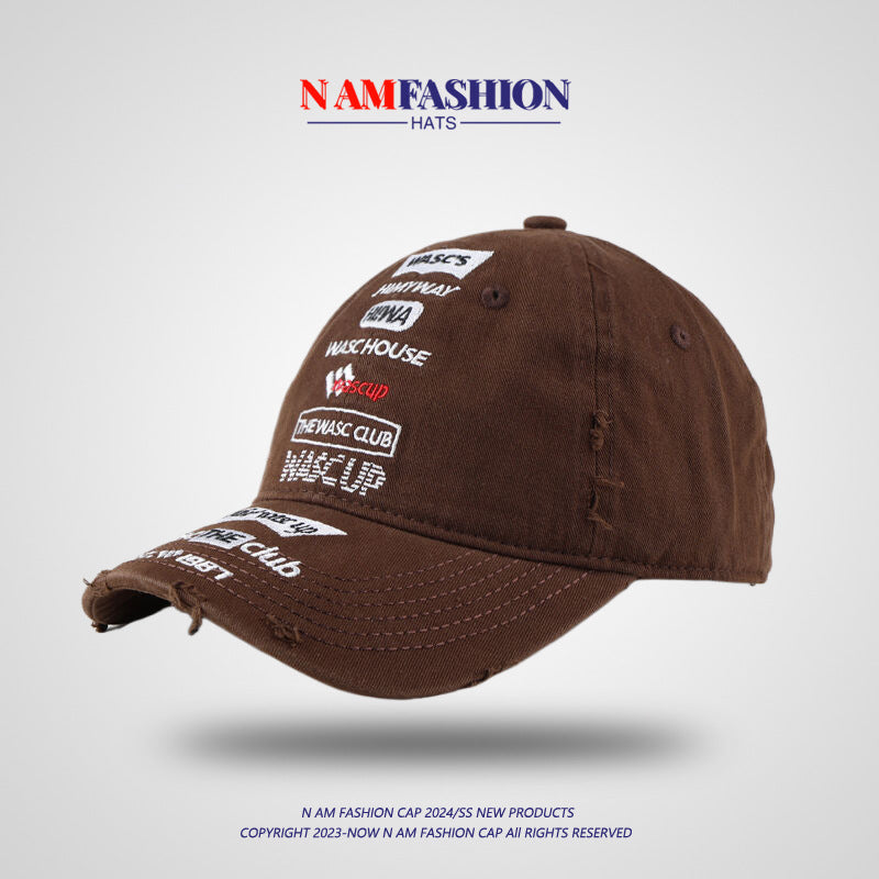Distressed Letter Embroidered Baseball Cap Street Style