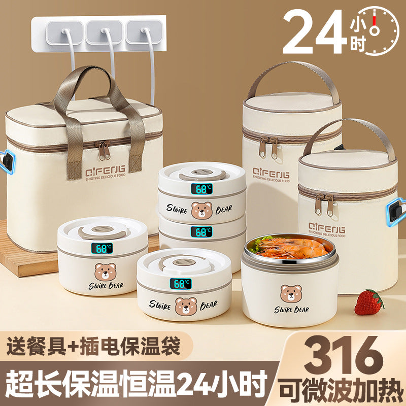 Electric Insulated Lunch Box, Detachable Multi-Compartment