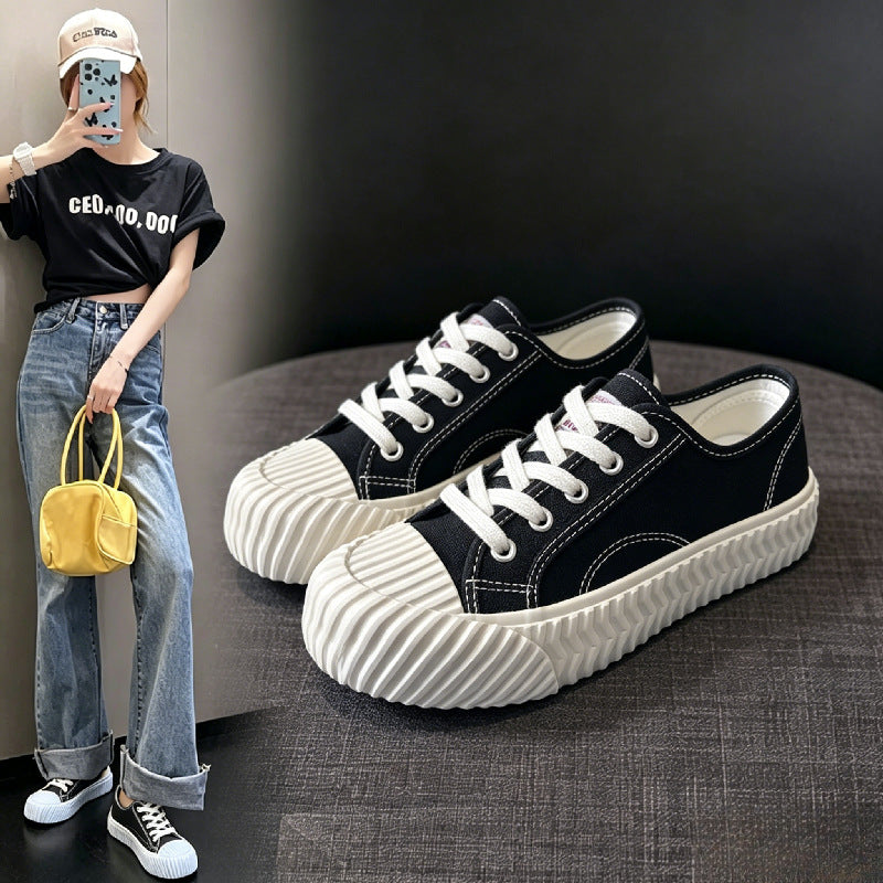 Women's Platform Canvas Sneakers with Breathable Mid-Top Design