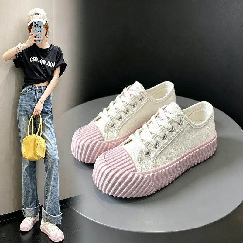 Women's Platform Canvas Sneakers with Breathable Mid-Top Design