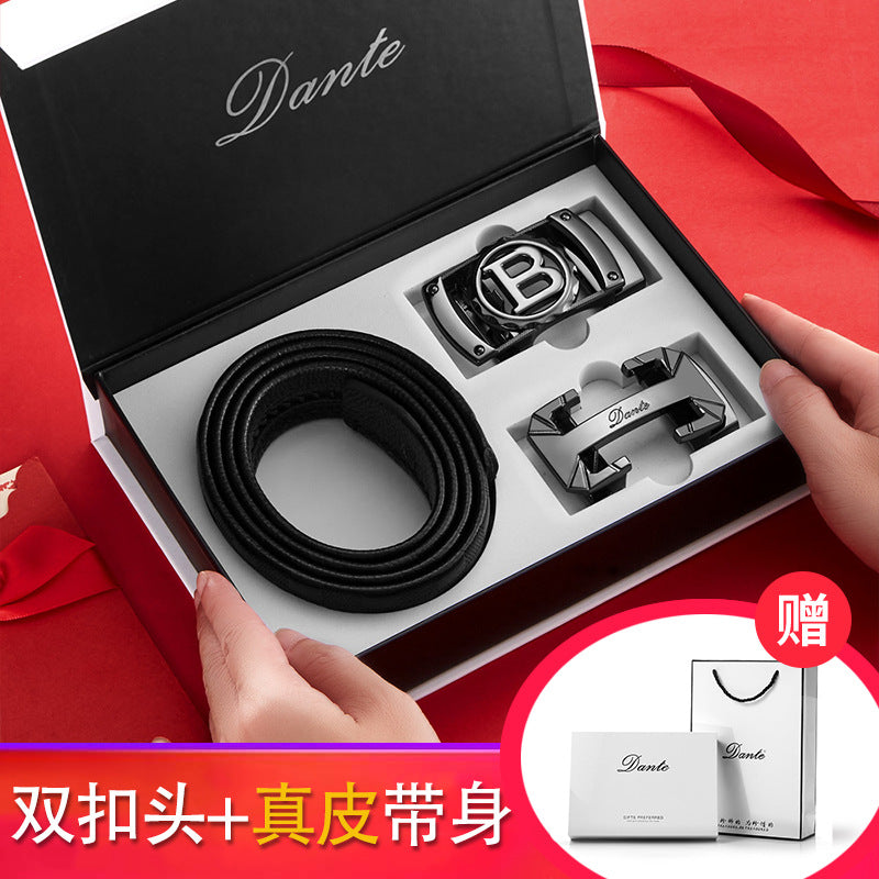 Men's Genuine Leather Double Buckle Automatic Belt