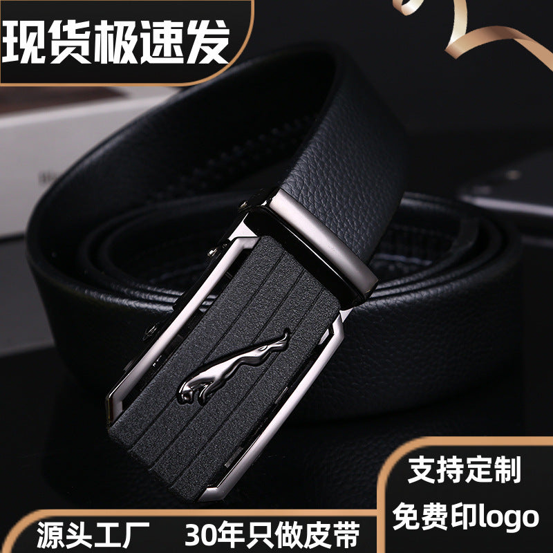 Men's Genuine Leather Leopard Automatic Buckle Belt