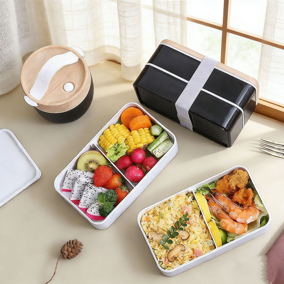 Japanese Wood Grain Lunch Box Set, Food-Grade PP