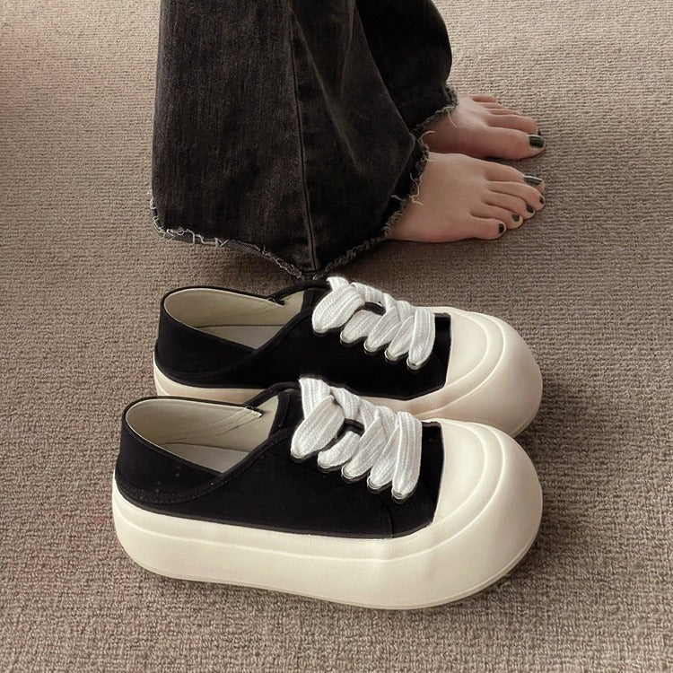 Women's Canvas Loafers with Chunky Sole and Lace-Up Design
