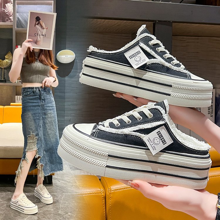 Women's Platform Canvas Sneakers with Breathable Low-Top Design