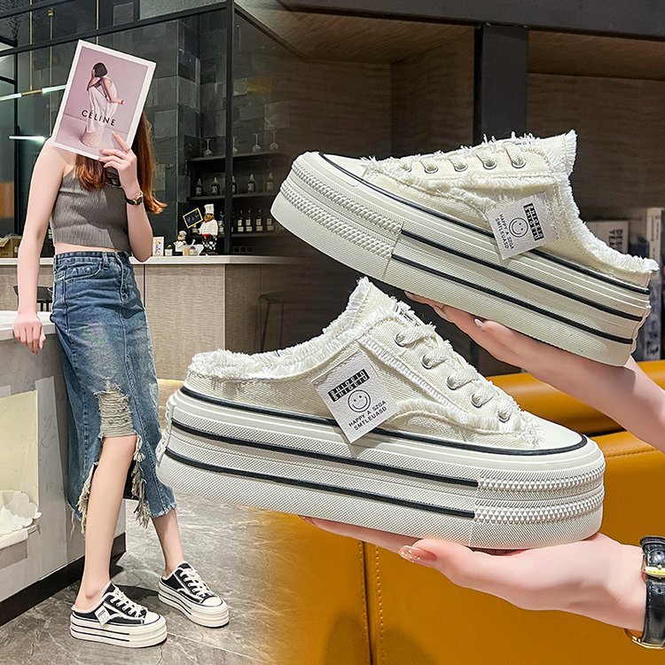 Women's Platform Canvas Sneakers with Breathable Low-Top Design