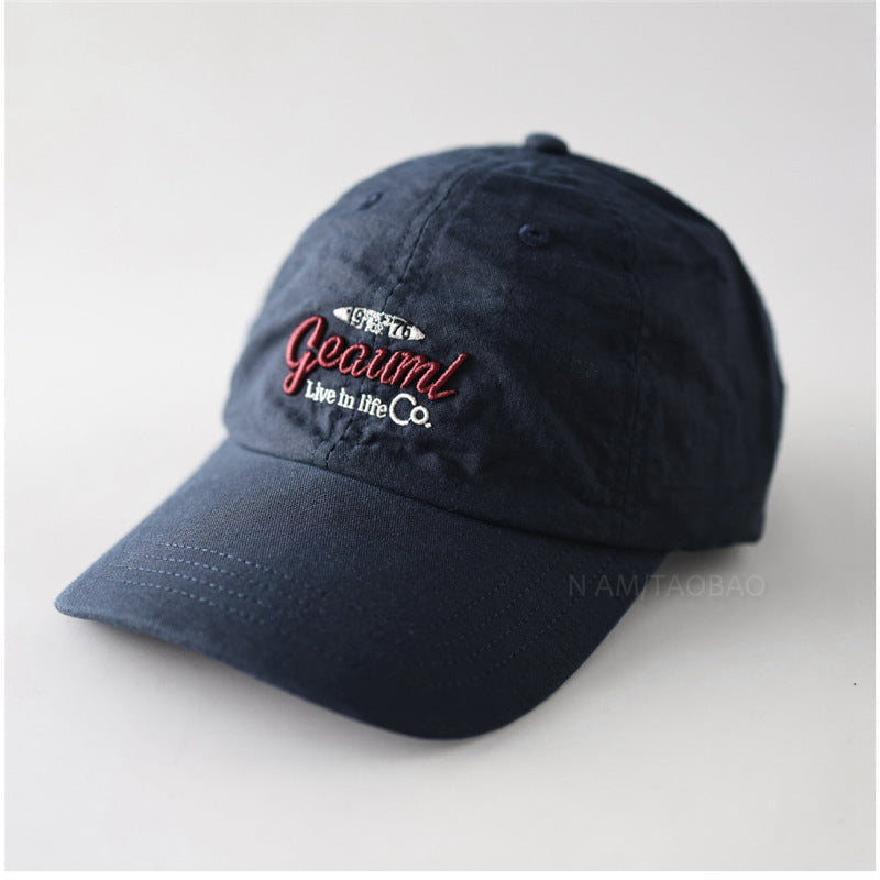 Color Block Letter Embroidered Cotton Linen Baseball Cap