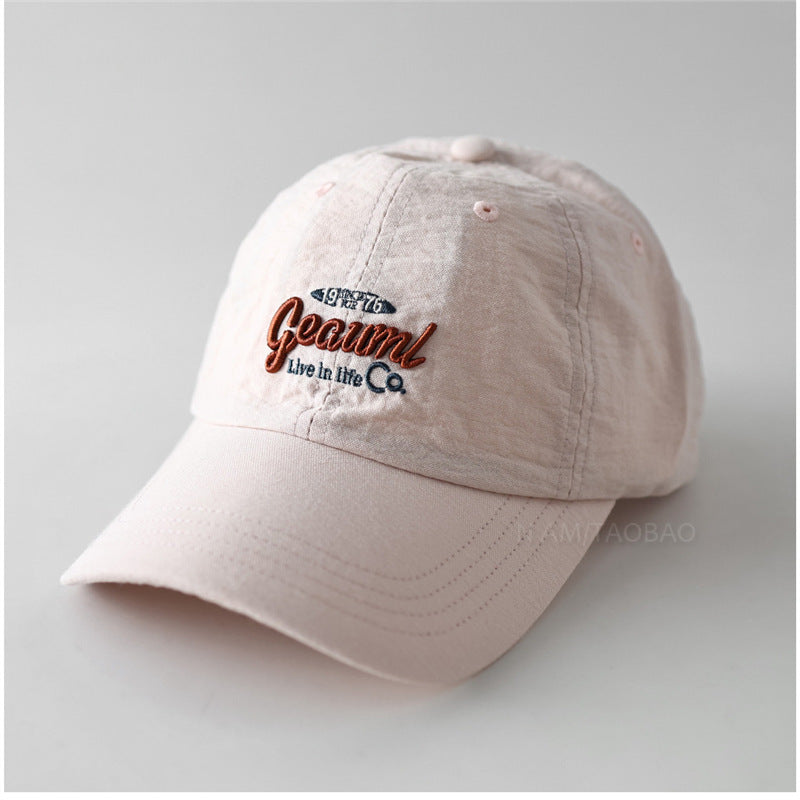 Color Block Letter Embroidered Cotton Linen Baseball Cap