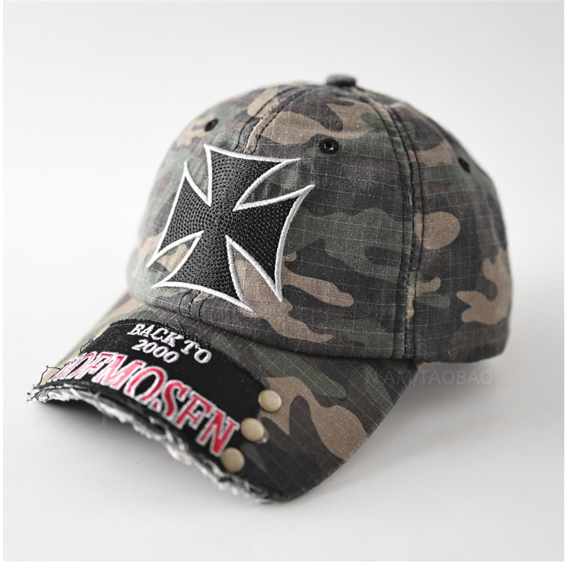 Camouflage Patch Rivet Cross Brim Baseball Cap Unisex
