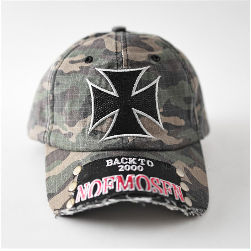 Camouflage Patch Rivet Cross Brim Baseball Cap Unisex