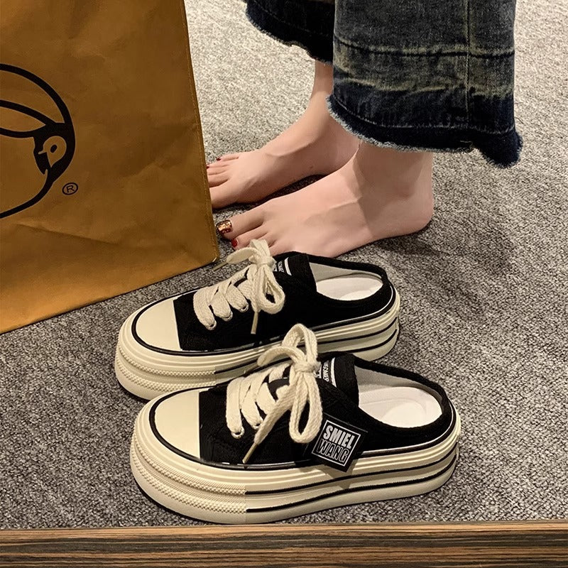 Women's Platform Canvas Mule Sneakers with Backless Design