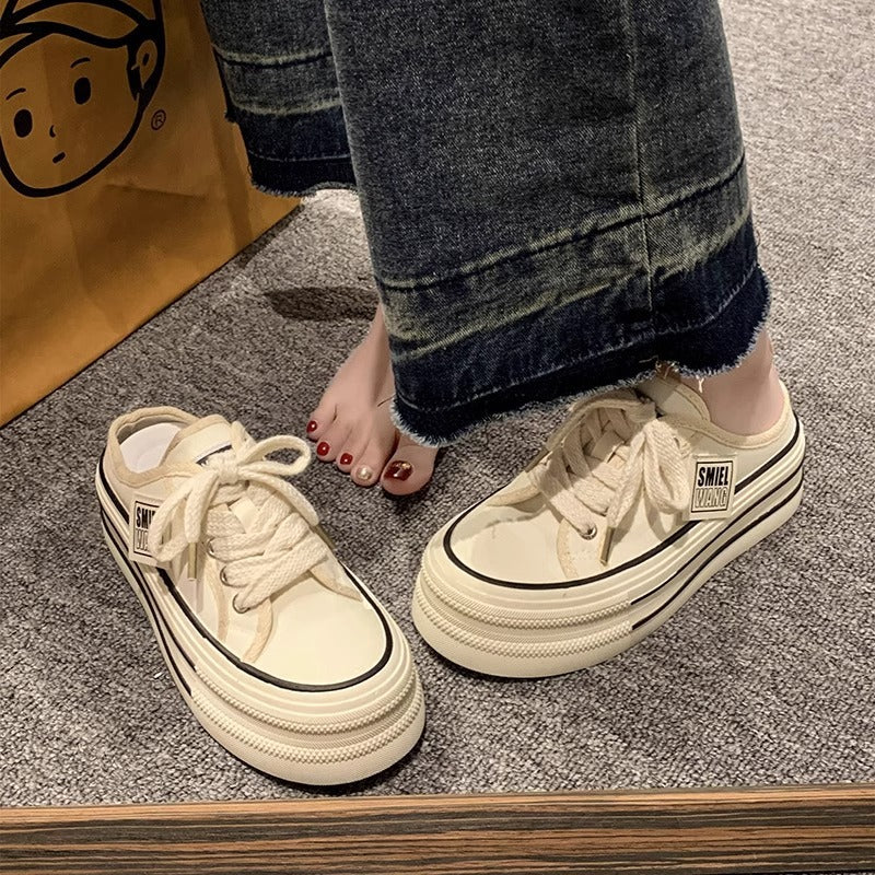 Women's Platform Canvas Mule Sneakers with Backless Design