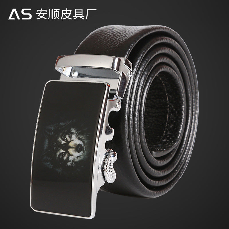 Men's Top Grain Leather Automatic Buckle Dress Belt