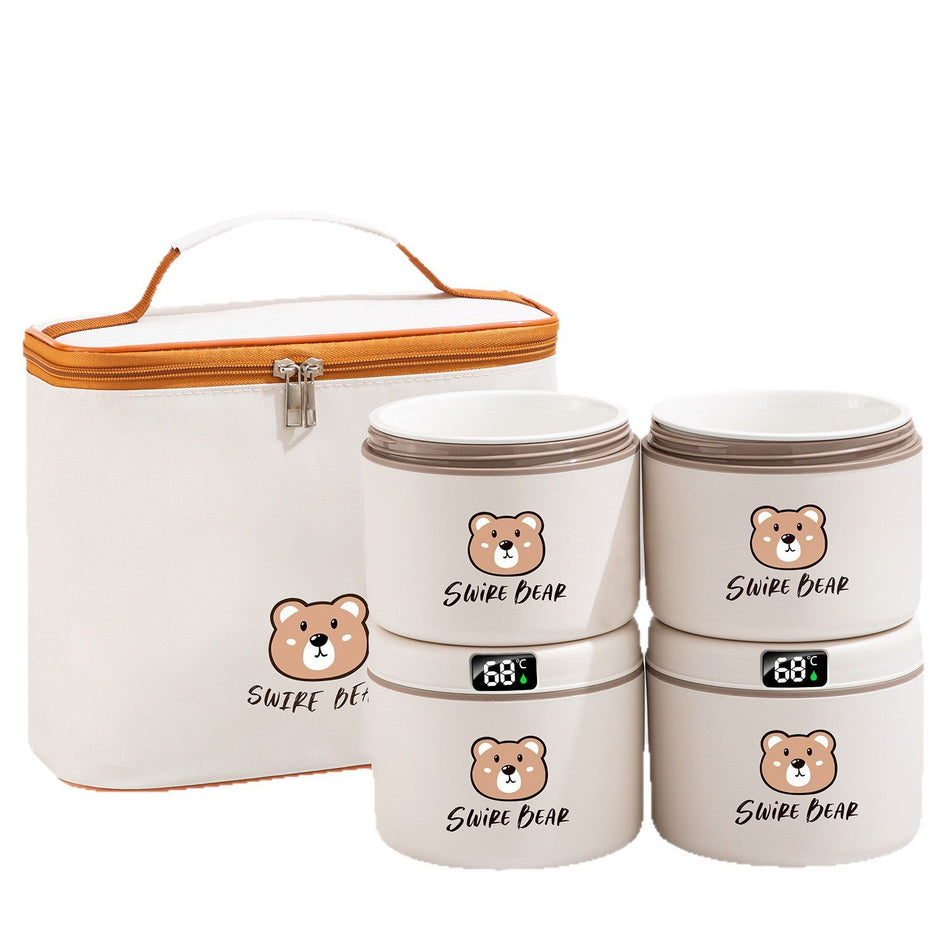 Ceramic Insulated Lunch Box, Cylindrical Bear Design