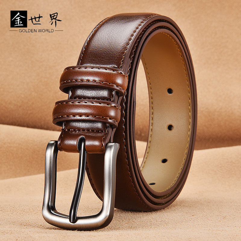 Men's Genuine Leather Embossed Pin Buckle Belt