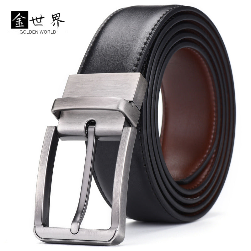 Men's Genuine Leather Reversible Rotating Buckle Belt