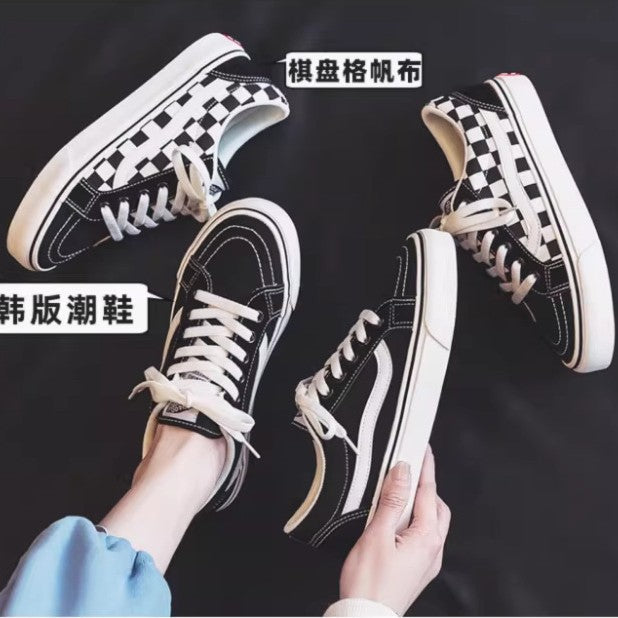 Women's Checkerboard Canvas Sneakers with Mid-Top Design