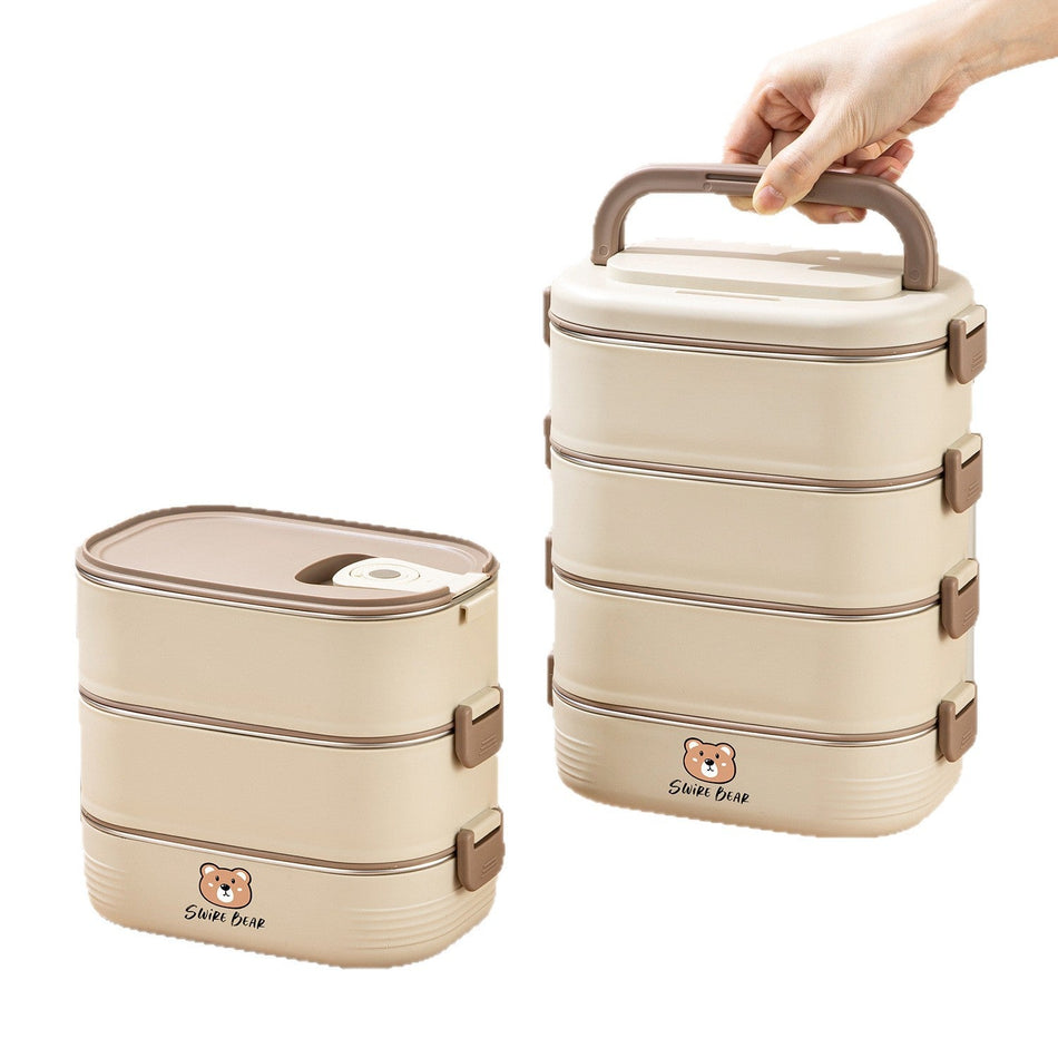Multi-Layer Insulated Lunch Box, 304 Steel, Bear Pattern