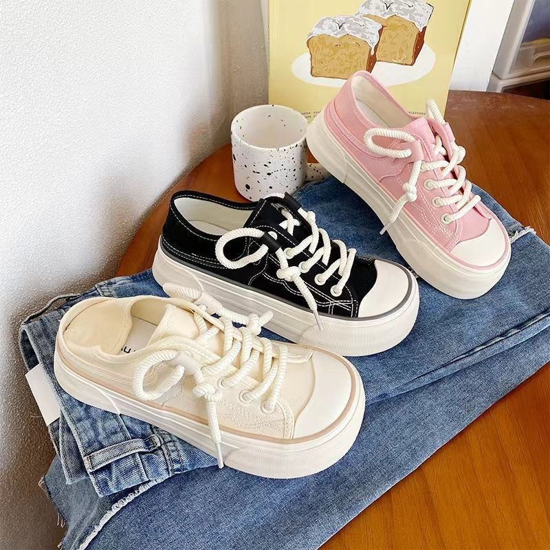 Women's Platform Canvas Sneakers with Dual-Wear Design