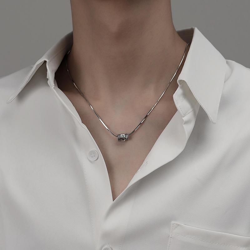 Six Character Silver Snake Bone Chain Necklace for Men