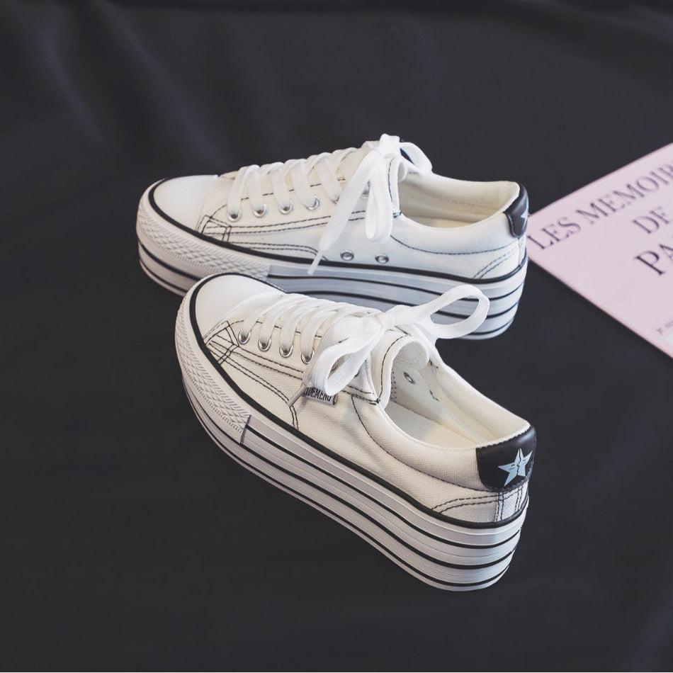 Platform Canvas Sneakers with Height-Enhancing Sole