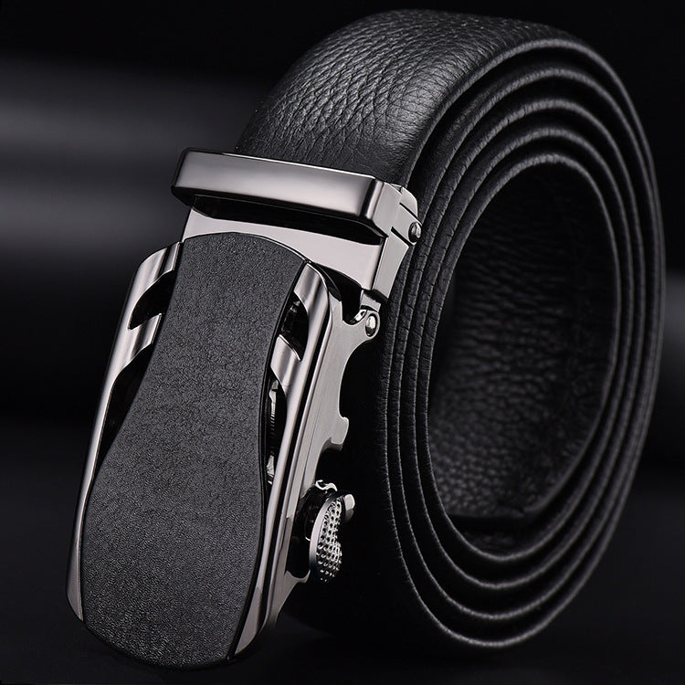 Men's Top Grain Leather Automatic Buckle Business Belt