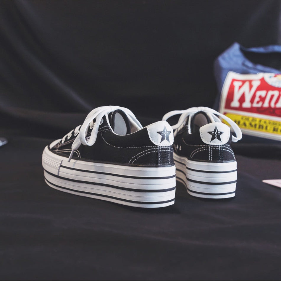 Platform Canvas Sneakers with Height-Enhancing Sole