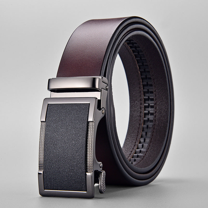 Men's Two-Layer Cowhide Automatic Buckle Leather Belt