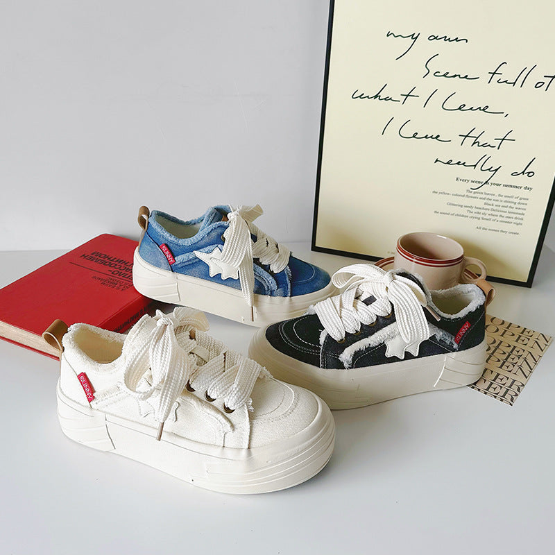 Women's Frayed Canvas Sneakers with Tassel Detail
