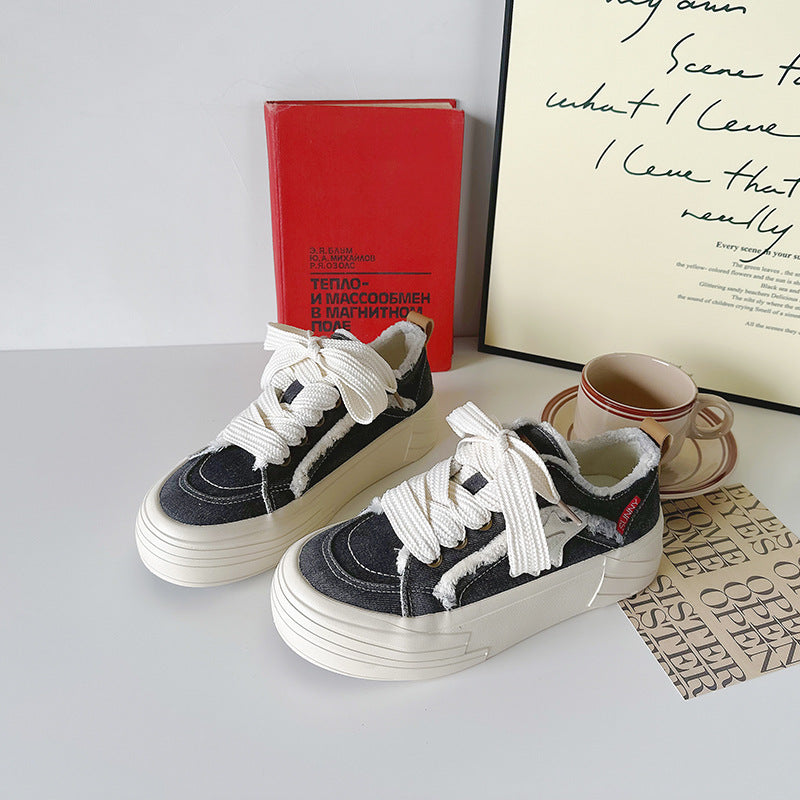 Women's Frayed Canvas Sneakers with Tassel Detail