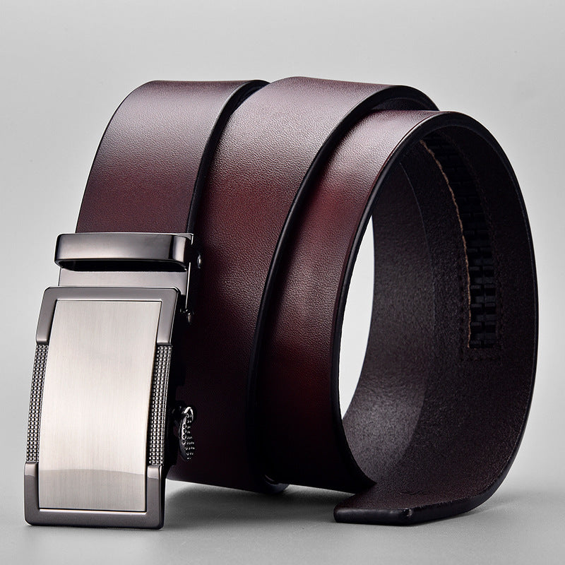 Men's Two-Layer Cowhide Automatic Buckle Leather Belt