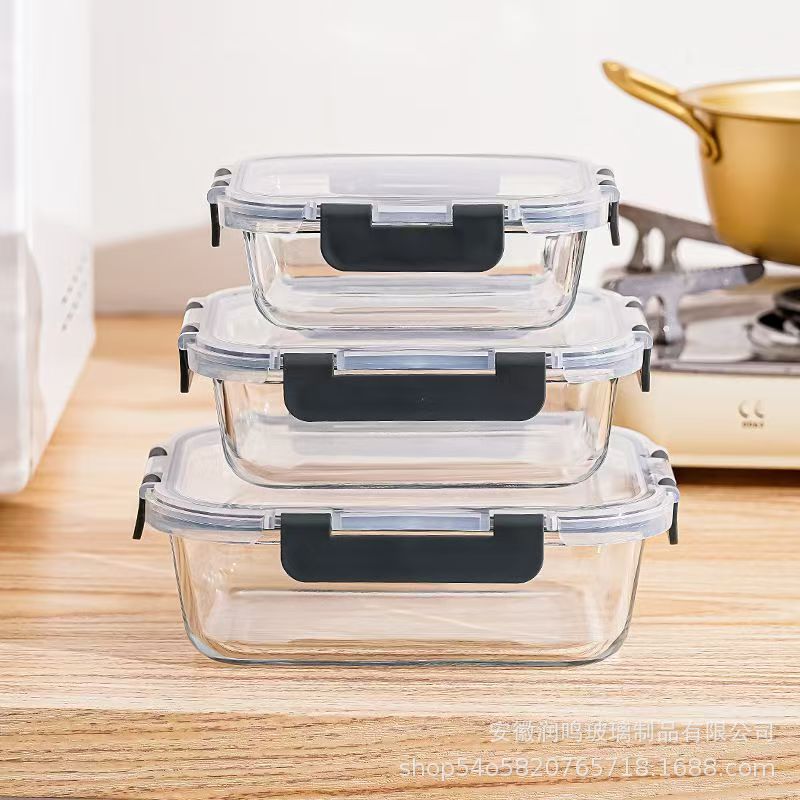 Rotating Buckle Glass Lunch Box, Sealed and Microwaveable