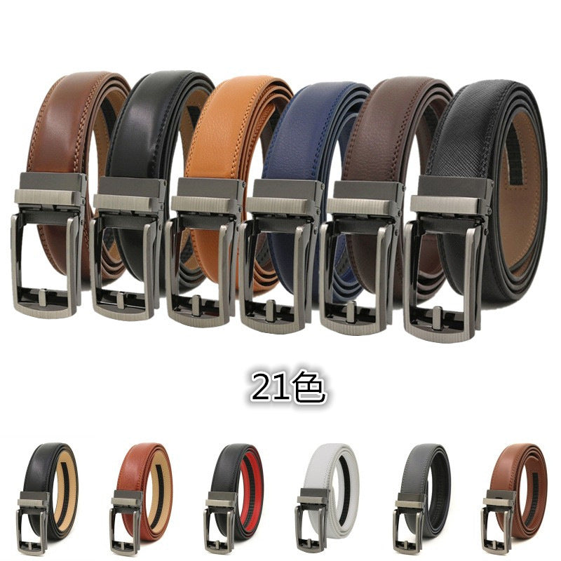 Men's Two-Layer Leather Click Automatic Buckle Belt