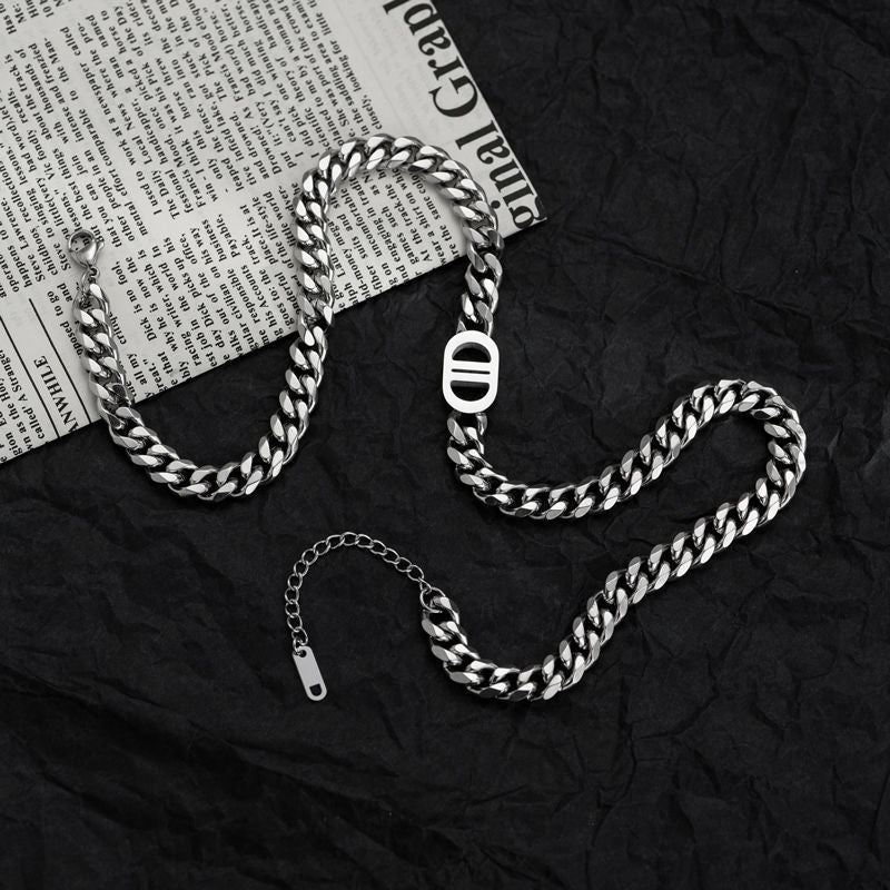 Titanium Steel Cuban Chain Necklace for Men Retro Style
