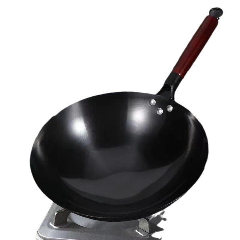 Nitrided Round-Bottom Iron Wok, Uncoated, Rust-Resistant