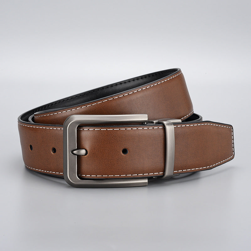 Men's Two-Layer Cowhide Rotating Buckle Business Belt