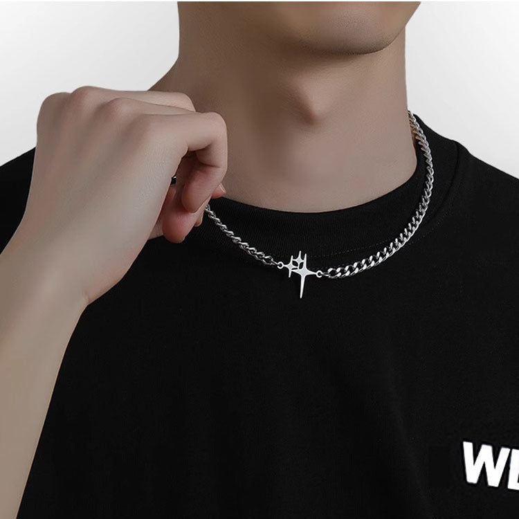 Starburst Cross Titanium Steel Necklace Hip Hop Style