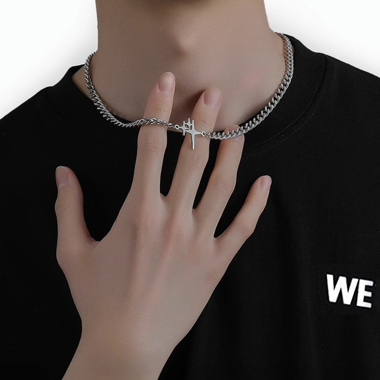 Starburst Cross Titanium Steel Necklace Hip Hop Style