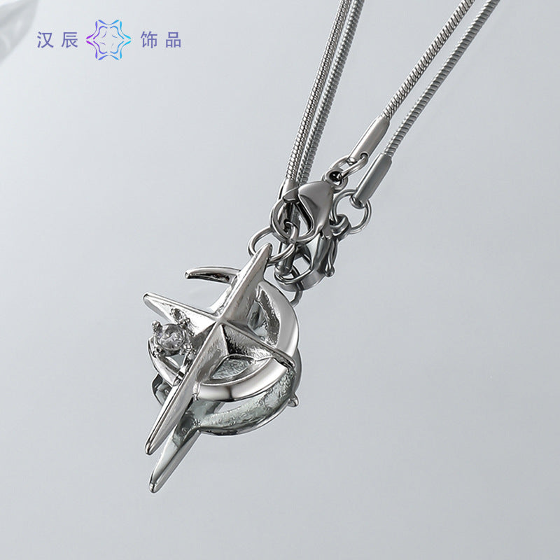 Titanium Steel Cross Crescent Pendant Necklace Unisex