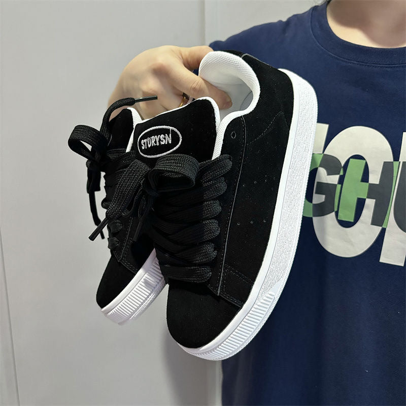 Women's Retro Black Platform Skate Sneakers Casual Shoes