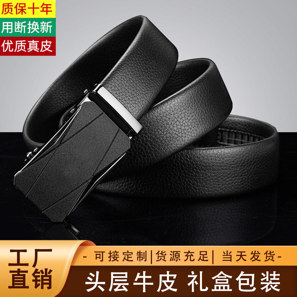 Men's Full Grain Leather Automatic Buckle Reversible Belt