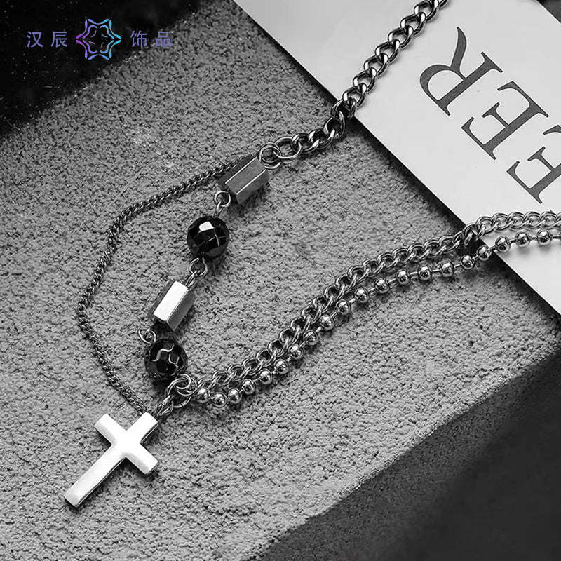 Double Layer Cross Necklace Unisex Hip Hop Style Jewelry