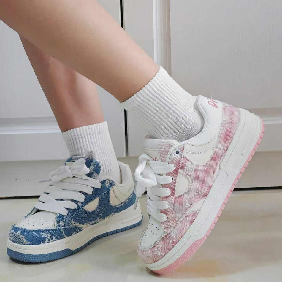 Women's Denim Color Block Casual Sneakers with EVA Sole