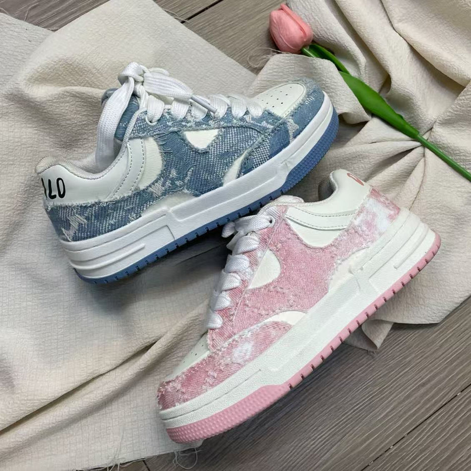 Women's Denim Color Block Casual Sneakers with EVA Sole