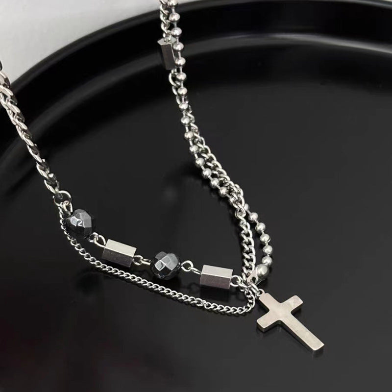 Double Layer Cross Necklace Unisex Hip Hop Style Jewelry