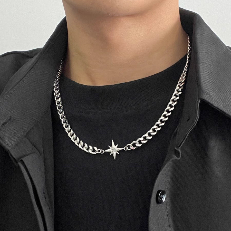 Eight Point Star Titanium Steel Cuban Chain Necklace