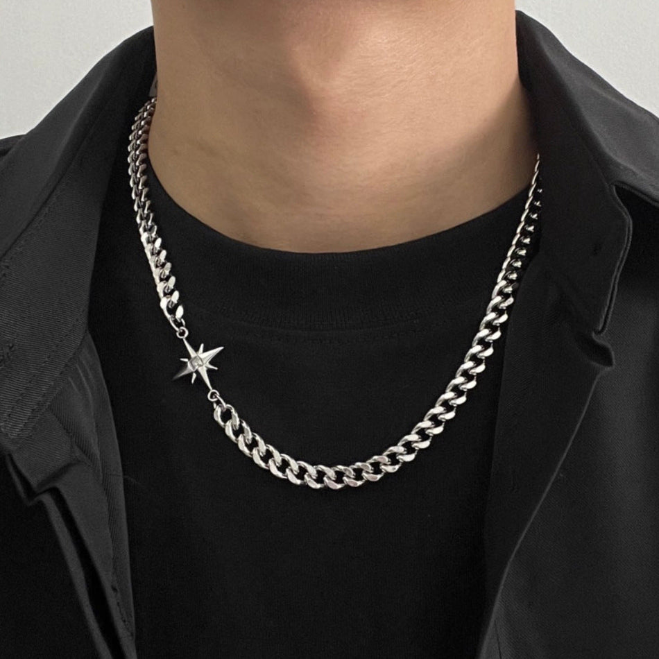Eight Point Star Titanium Steel Cuban Chain Necklace