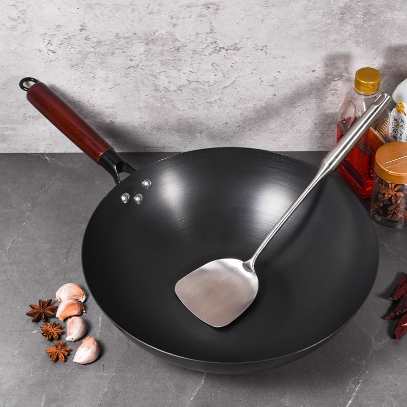Flat-Bottom Nitride Iron Wok, Uncoated, Universal Stove
